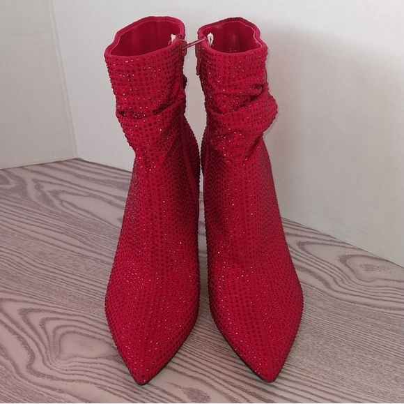 Nine West red Dazzle heels rhinestones ankle boots size 7.5 - Picture 4 of 9